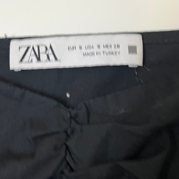 Women's Zara Contrasting Animal Print Organza Puff Sleeve Crop Top Black - Picture 13 of 13